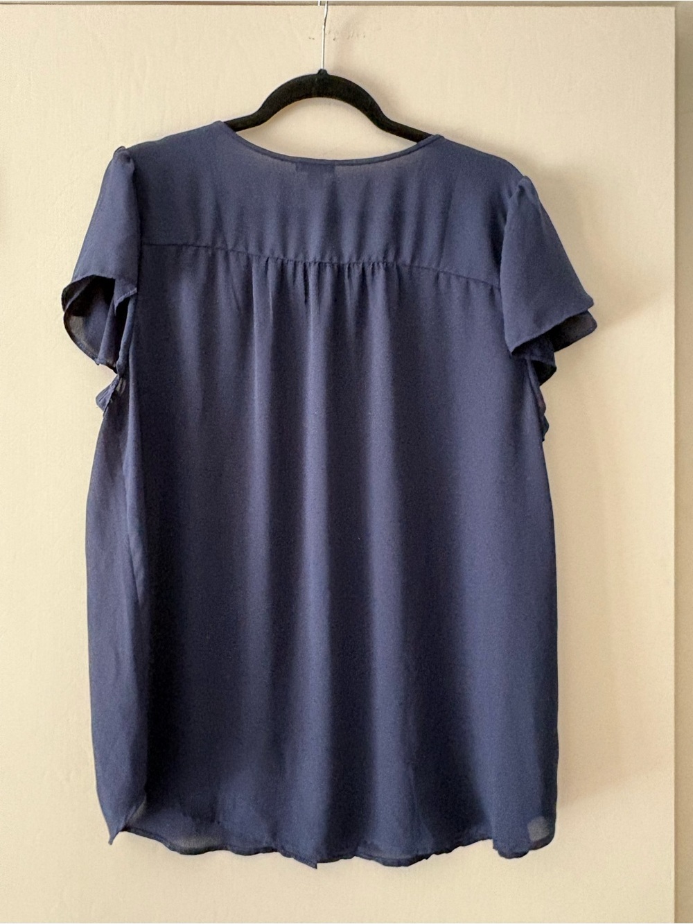 Ann Taylor Factory Navy Ruffle Sleeve Button-Down Blouse - Picture 2 of 5